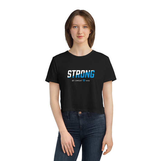 Women's Black Flowy Cropped Tee - STRONG by SWEAT440