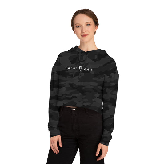 Women's Black Camo Cropped Hooded Sweatshirt - SWEAT440