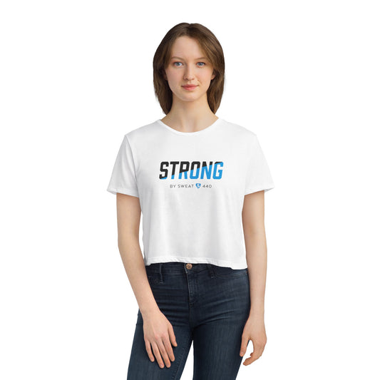 Women's White Flowy Cropped Tee - STRONG by SWEAT440